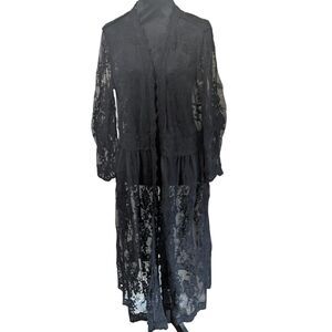STACCATO Black Lace Duster Kimono Large L Gothic Romantic Whimsigoth Cardigan
